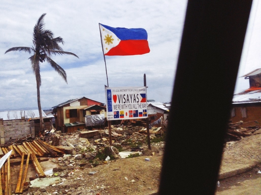 Philippine Flag in tacloban city after typhoon yolanda